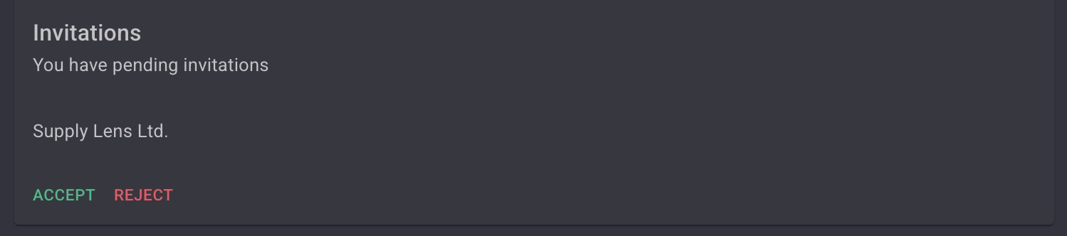 A pending invitation on the Home screen with Accept and Reject buttons