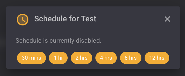 The scheduling window for an Integration showing interval options