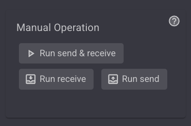 The Manual Operation card with Run send and receive, Run receive and Run send buttons