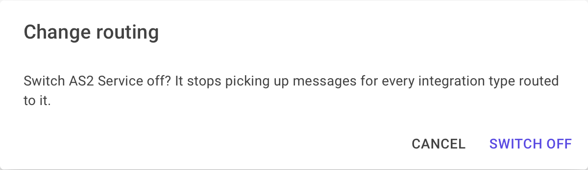A confirmation dialog describing the effect of the switch, with Switch off and Cancel buttons